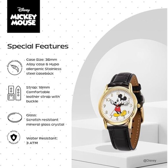 NWT - Disney Mickey Mouse Men's Gold Cardiff Alloy Watch - Picture 10 of 16